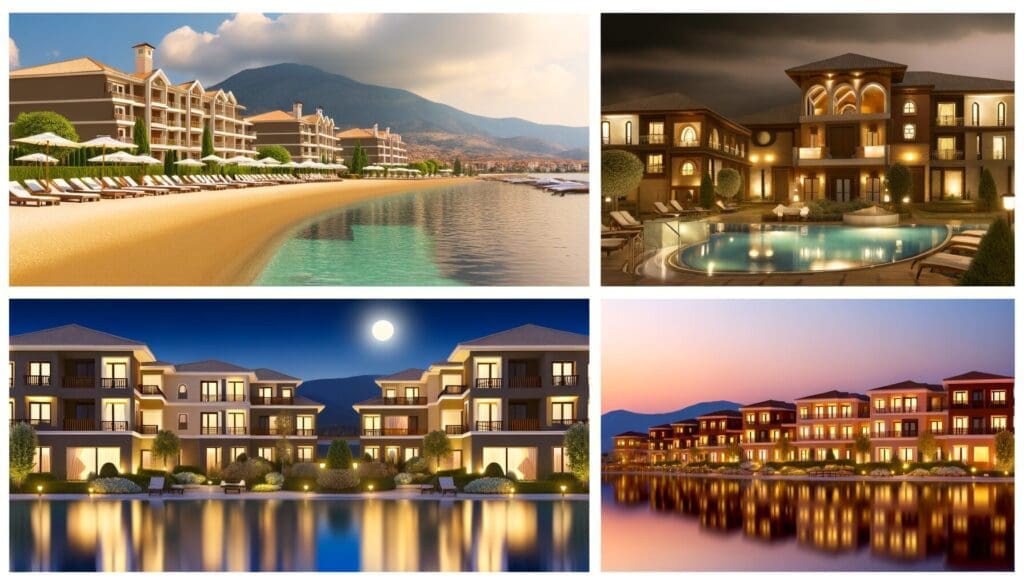 Couple reviewing timeshare investment benefits in a brochure