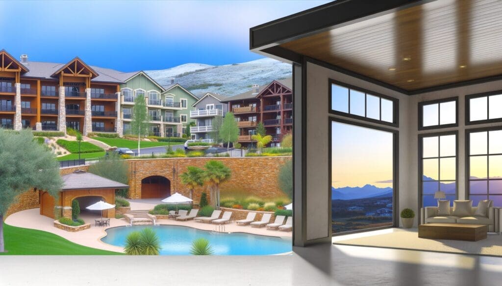 Luxurious ski resort timeshare rental offering stunning mountain views